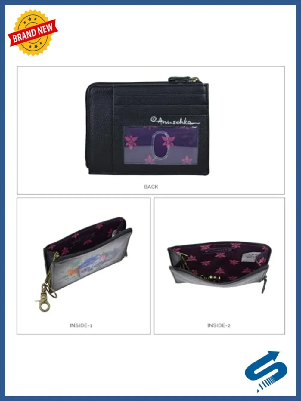 Hand-Painted Leather RFID Key Zip Case with Skull Art